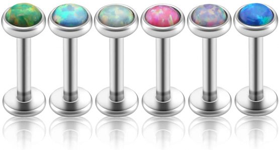 PiercingJ 2-12pcs 16G 316L Stainless Steel Cartilage Tragus Earrings 3mm Round Opal 5/16" Barbell Ear Stud Helix Lip Labret Monroe Earring Birthstone Body Piercing Jewelry - Image 2