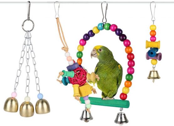Bird Swing Toys for Chewing & Playing - YOUTHINK 7 Packs Colorful Natural Wooden Hammock Hanging Bell Fits for Parakeets , Parrots, Conures, Love Birds, Budgie, Budgerigars - Image 3