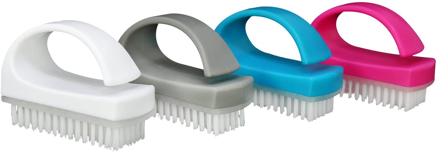 com-four® 4x Hand brush, Nail brush with handle, Cleaning product for home, Hand washing brush, Cleaning brush in blue, white