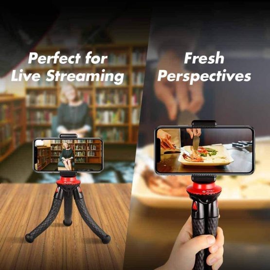 Fotopro Phone Tripod, Flexible Mini Tripod with Bluetooth Control, Phone Clip and Adapter for Phone, Camera, Sports Camera for Time-Lapse Photography - Image 4