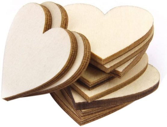 TRIXES 100 x Wood Hearts (5cm) - Rustic Look Wooden Hearts for Crafting Projects - Wooden Craft Shapes for Weddings Decoration Embellishments - Love Heart Guest Book Accessory - Image 2