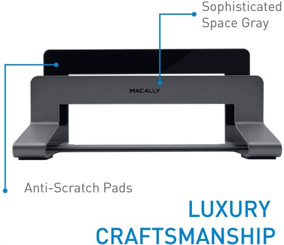 Macally Vertical Laptop Stand for Desk - Adjustable Laptop Holder for Universal Compatibility - Saves Space & Improves Airflow - Use as MacBook Vertical Stand or Laptop Dock - Weighted Steel Frame - Image 3