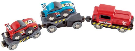Hape E3735 Race Car Transporter Railway Engine - Wooden Train Track Accessories