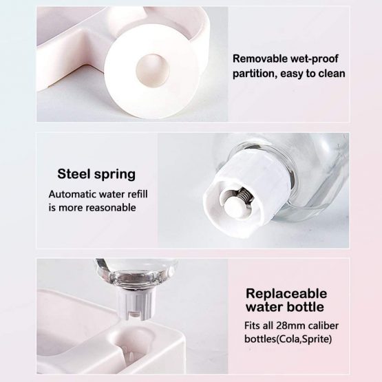 AYADA 2 in 1 Pet Feeder Water Automatic Dispenser with Bottle Dog Cat, Spill Proof Pet Drinking Fountain Water Bowl for Pets Feeding,No Spill Pet Water Bowl for Puppy Kitten Feed Pet Bowl(White) - Image 3