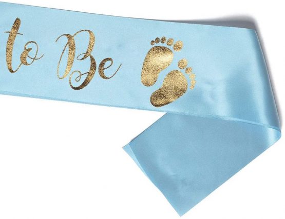 OLILLY Sash for a Mum to Be - Sash to wear for a Baby Shower - Perfect for Pictures (Blue and Gold) - Image 2