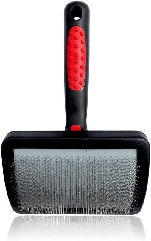 Masterclip Flat Head Hard Pin Slicker Brush - Suitable For Grooming Medium Sized Dogs & Pets (MEDIUM), Blue & Silver