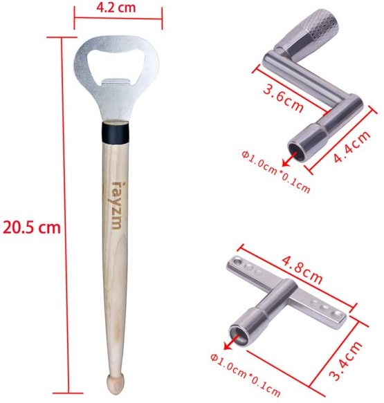 Rayzm Standard Drum Key, Continuous Motion Speed Key and Drumstick Beer Bottle Opener, Novelty Gift for Drummers (Pack of 3) - Image 2