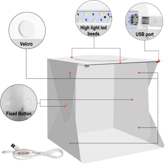 POLAMD Portable Photo Studio Mini Foldable Shooting Tent Photography Light box Kit with Top Hole, Adjustable Brightness 2 LED Lights and 6pcs Color Background (Small - 9.8 x 8.9'') - Image 4