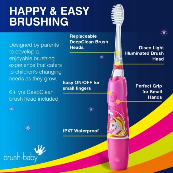 Brush Baby KidzSonic Toddler and Kid Electric Toothbrush for Ages 3+ Years - Disco Lights, Gentle Vibration, and Smart Timer Provide a Fun Brushing Experience - Dinosaur - Image 3