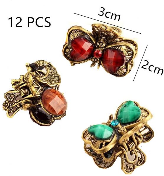 12 Pcs Mini Hair Clips Vintage Mini Jaw Claw Clips Mini Metal Hair Clamps Mini Butterfly Jaw Clips for Girl Women Hair DIY Accessory ( Random Style ) - Image 2