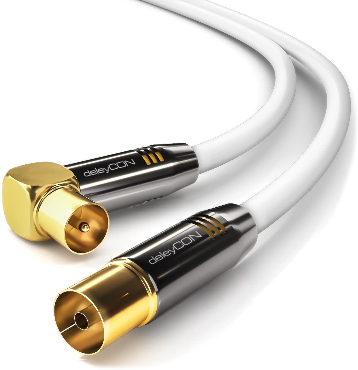 deleyCON 10m (32.81 ft.) TV Antenna Cable Coaxial Cable Gold-plated connector 1x 90° angle 1x straight Metal Connector UltraHD FullHD HDTV