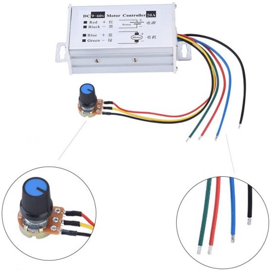 Tihebeyan PWM DC Motor Speed Controller, 9V 12V 24V 48V 60V Adjustable DC 20A DC Variable Motor Speed Regulator Board Module with Button Switch - Image 3