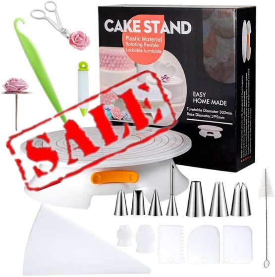 KeepingcooX Cake Decorating Supplies - Rotating Turntable Stand with Scale, Professional Cupcake Decorating Kit, Piping Bags and Tips Set, Cake Scrapers, Pastry Tool, Baking Supplies, 20 PCS