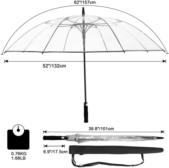 G4Free 62 inch Clear Golf Umbrella Transparent Large Stick Long Umbrella Auto Open Oversized Rain Umbrella Windproof Waterproof with Sleeve for Women Men - Image 2