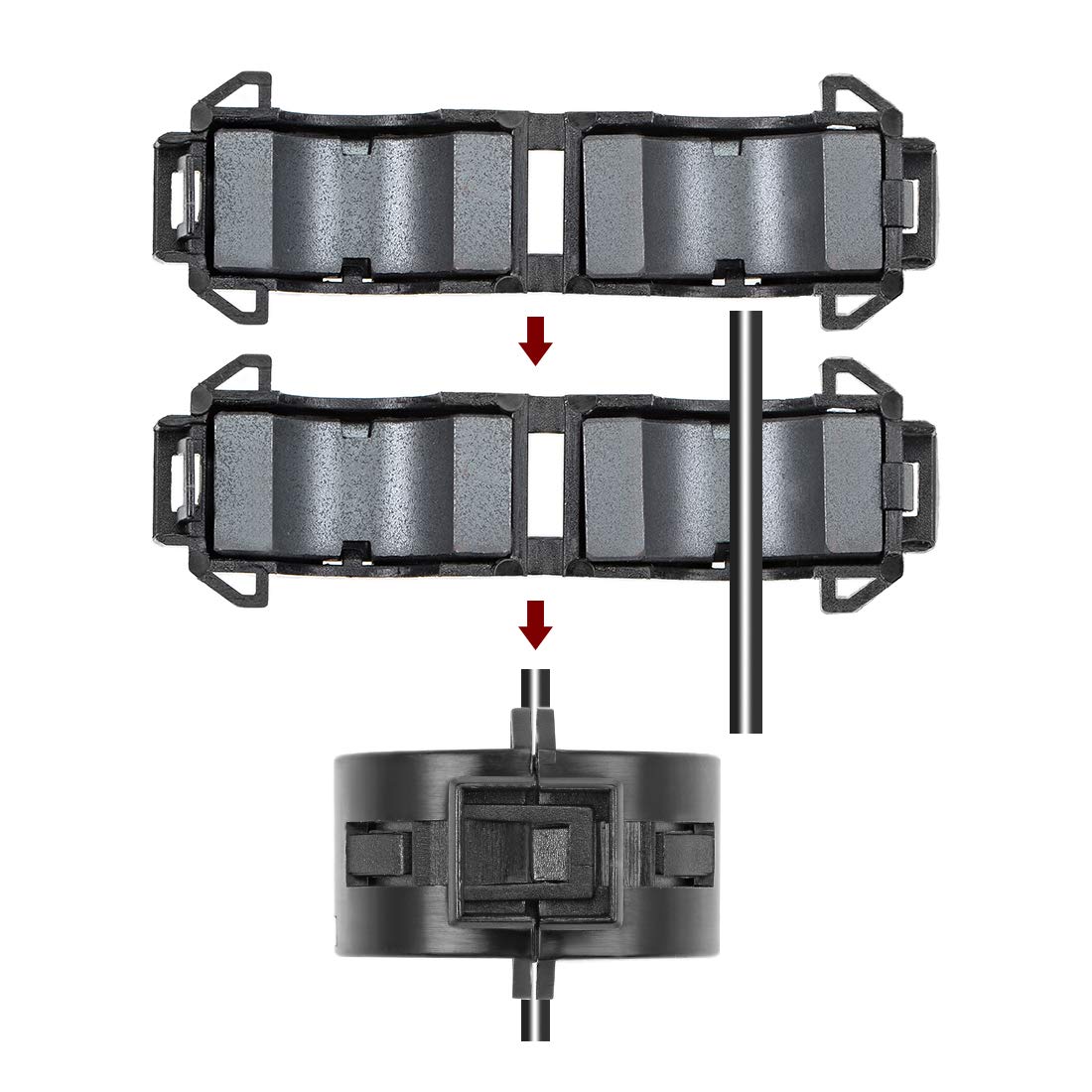 sourcing map 15mm Ferrite Cores Ring Clip-On RFI EMI Noise Suppression Filter Cable Clip, Black 5pcs - Image 3