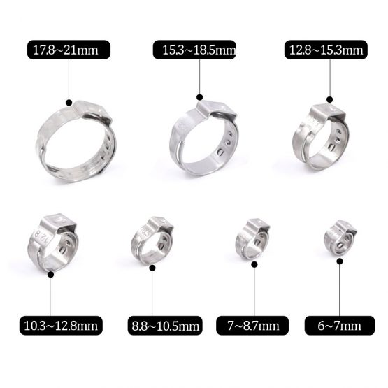 Glarks 120Pcs 7-21mm 304 Stainless Steel Single Ear Hose Clamps Assortment Kit - Image 2