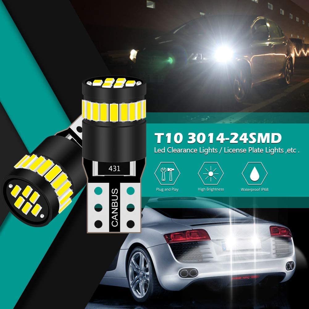 KATUR 194 LED Light Bulb 6000K White Super Bright 168 2825 W5W T10 Wedge 24-SMD 3014 Chipsets LED Replacement Bulbs CANBUS Error Free for Car Dome Map Door Courtesy License Plate Lights (10pcs,White) - Image 2