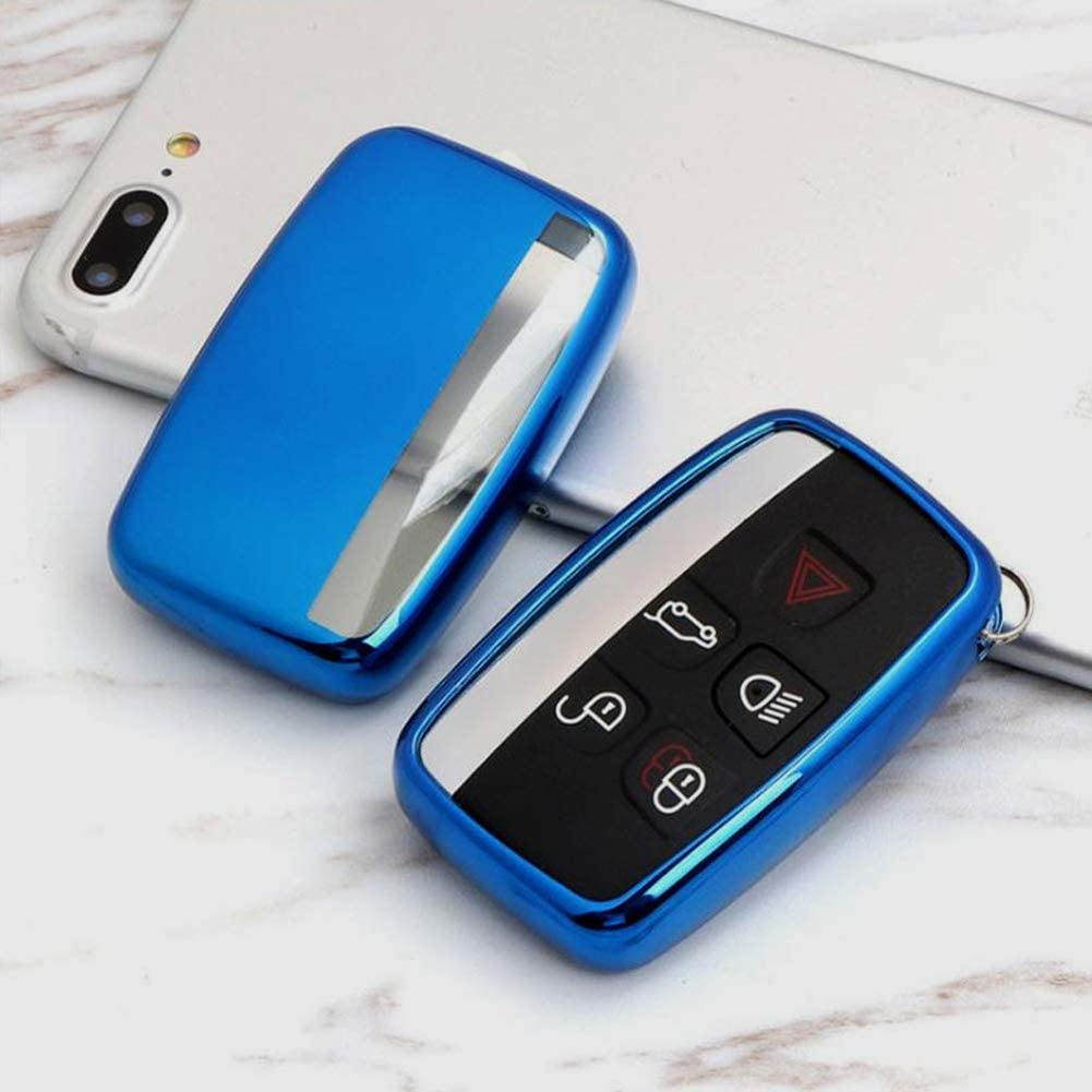 Kelay Soft TPU Key Fob Cover Remote Control Premium Key Protection Case Compatible with Land Rover Discovery Sport Evoque Aurora Jaguar XF XJ XJL XEL XFL F-pace 5 Buttons (blue