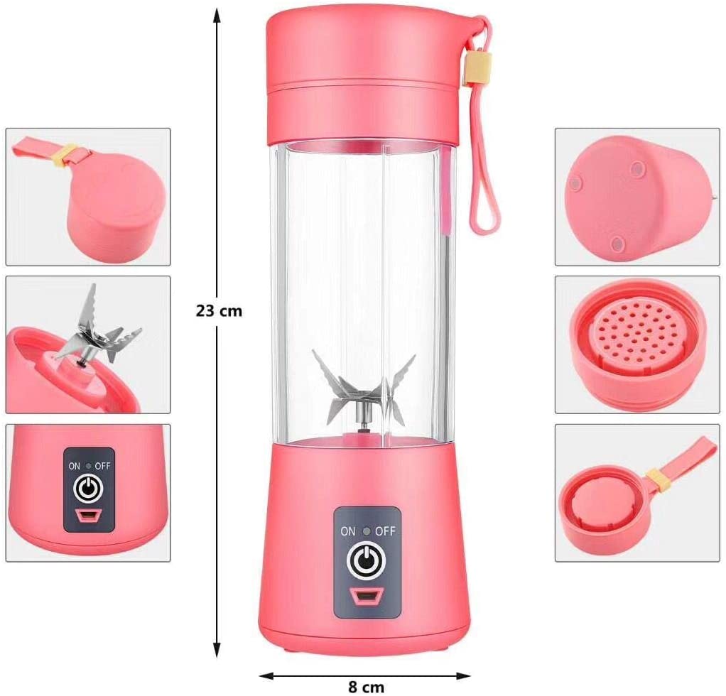 Portable Blender Mini Blenders Smoothies Shakes Juicer Cup USB Rechargeable Six Blades in 3D for Superb Mixing 380mL Pink - Image 2
