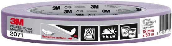 3M Masking Tape 2071 Sensitive Surfaces, low tack, indoors & outdoors, 18 mm x 50 m