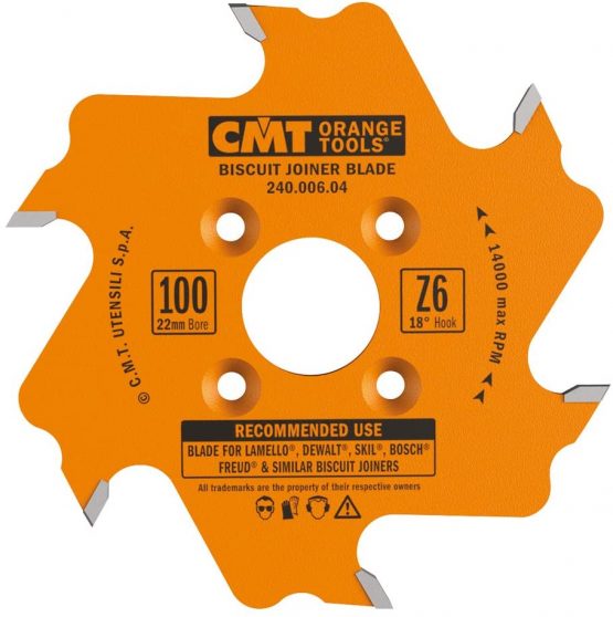 CMT 240.006.04 Biscuit Joiner Blade, 4-Inch Diameter x 6 Teeth, PTFE-Coated.