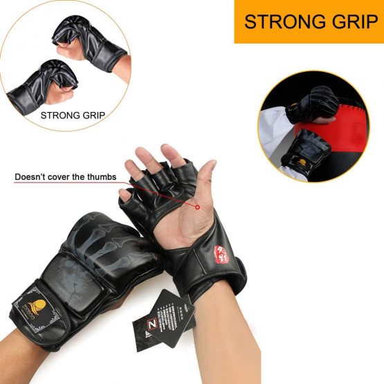 ZooBoo MMA Gloves, Half-Finger Boxing Fight Gloves MMA Mitts with Adjustable Wrist Band UFC Gloves for Sanda Sparring Punching Bag Training Gloves - Image 4