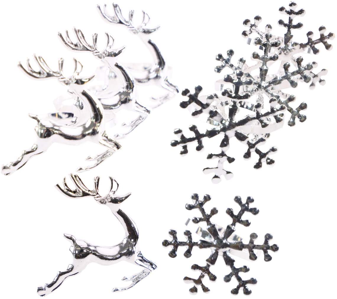 Toyland® Pack Of 6 - Christmas Napkin Holders - 3 Silver Reindeer - 3 Silver Snowflakes - Christmas Tableware - Image 2