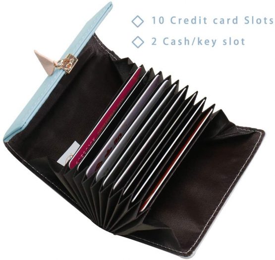 Credit Card Holders Women SAMKING Ladies Leather Vintage Credit Card Wallet RFID Blocking Zipper Coin Purse for Girl (Blue 2) - Image 3