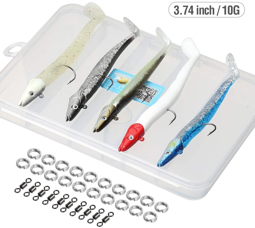 DONQL Soft Fishing baits with Lead Head Jigs Hook, Sidewinder Sandeel