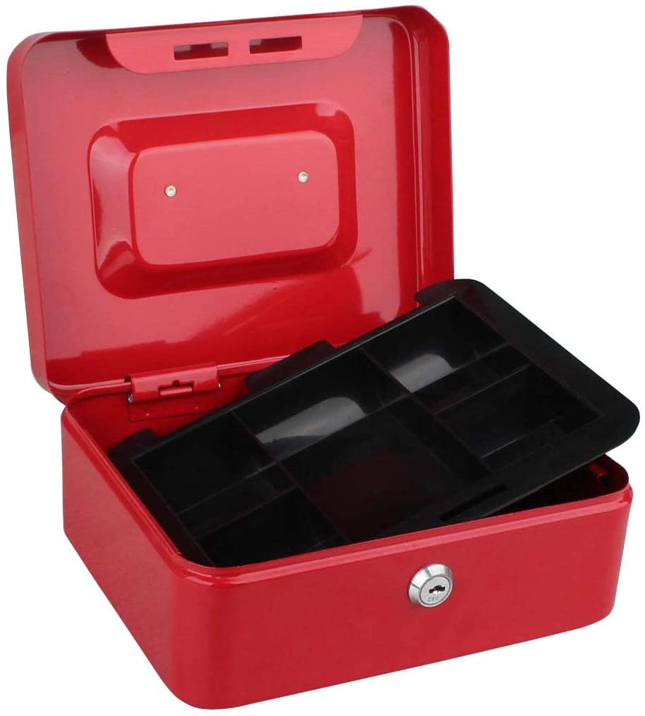 Tech Traders TTCB 8-Inch Metal Cash Box with Money Tray- 2 Keys, Red, Size 8" x 6" x 3.5" - Image 4