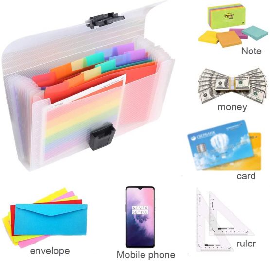 4 Pack Expanding File Folder, AILANDA A6 13 Pockets Rainbow Document Organiser A6 Accordion Folder Receipt Organiser Wallet Case with Labels Index for Bills Cards Coupons 17.7 x 10.5 x 2.5cm - Image 4