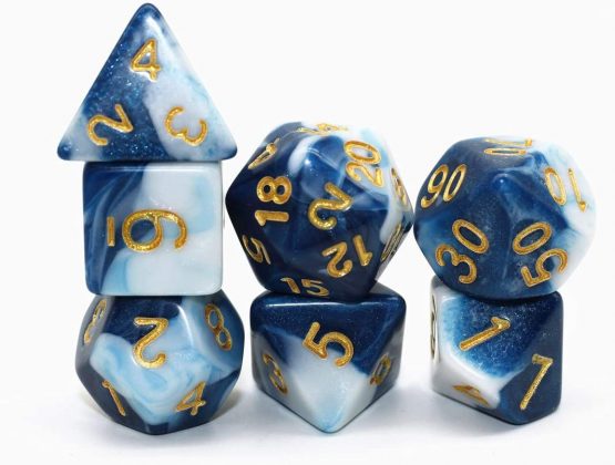 HD DICE DND RPG Polyhedral Dice Set for Dungeons and Dragons D&D Pathfinder Role Playing Games Blue & White Marble Dice - Image 3