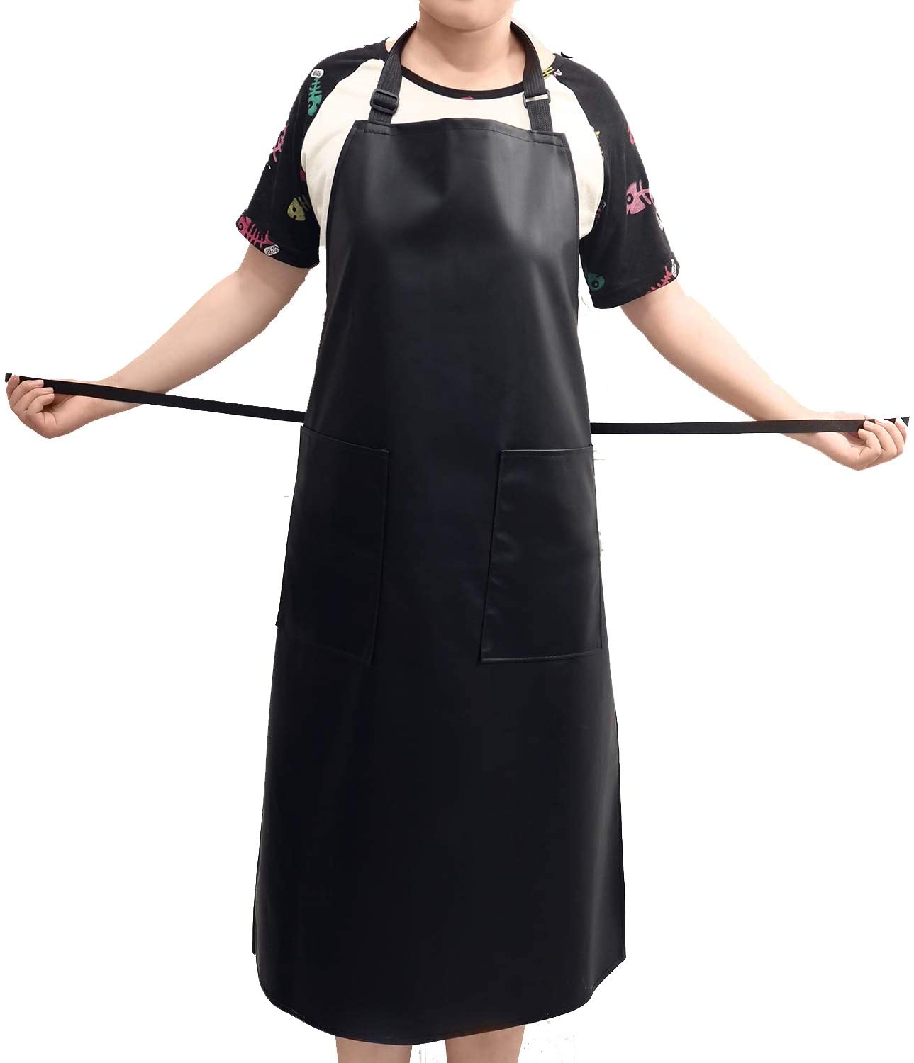 Waterproof Aprons Vinyl Apron with 2 Pockets Adjustable Work Apron for Men and Women Water and