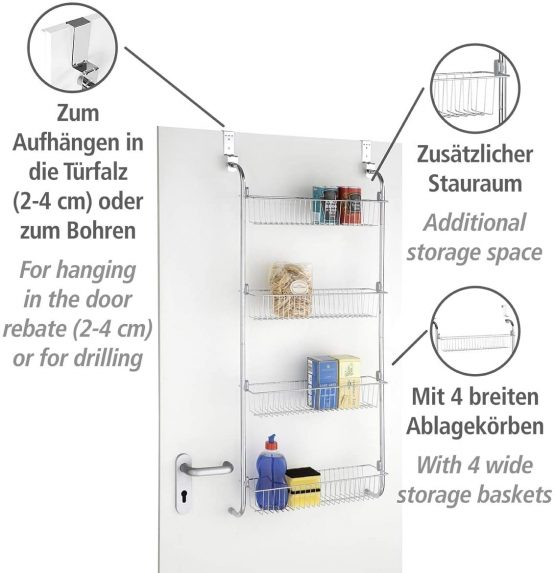 Wenko 4340033100 Chrome Door Shelf with 4 Storage Baskets, 49.5 x 109 x 14 cm - Image 3