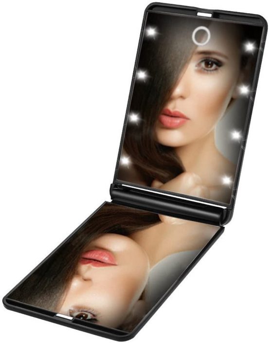 Rantizon Portable Makeup Mirror Dimmable 8 LEDs Lighted Mirror 1X & 2X Magnification Cosmetic Illuminated Handbag Mirror FoldablePocket Mirror Compact Mirror