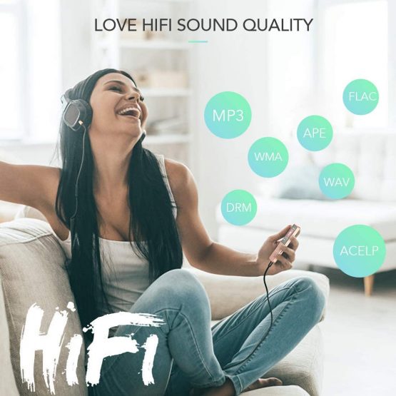 Bluetooth MP3 Player 16GB, 40Hrs Play Time, Potable Digital Audio Player Hi-Fi Lossless Sound Quality MP3 Music Player with FM Recording Video, Up to 128GB, AGPTEK A02ST Rose Gold - Image 3