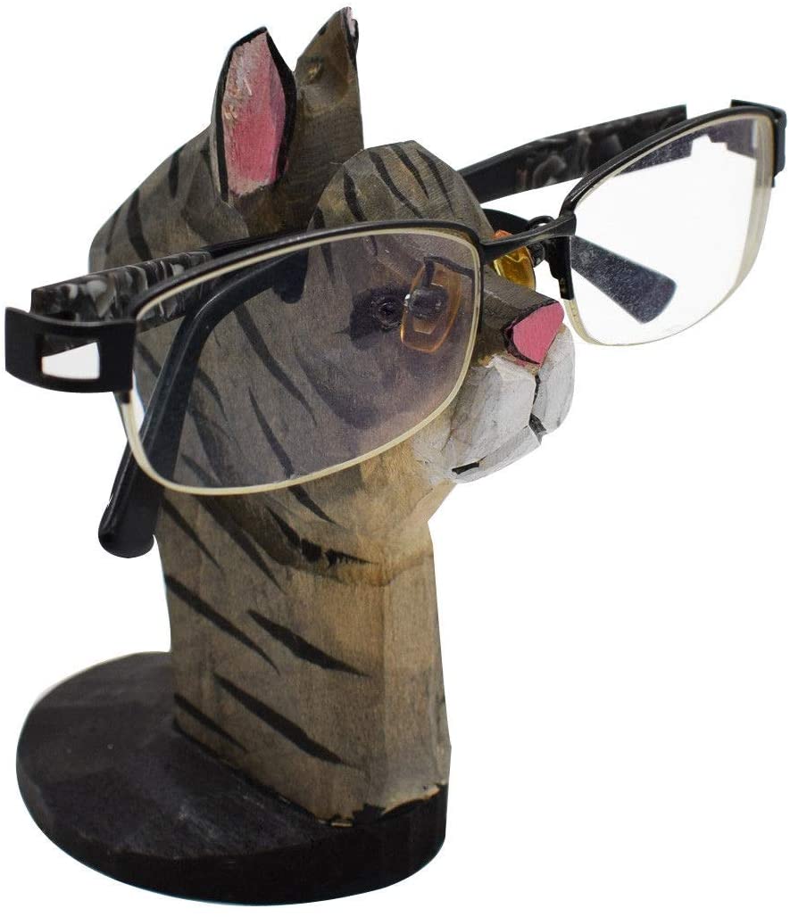 VIPbuy Hand Carved Wood Eyeglasses Spectacle Sunglasses Holder Stand Animal Shaped Home Office Desk Décor (Cat) - Image 2