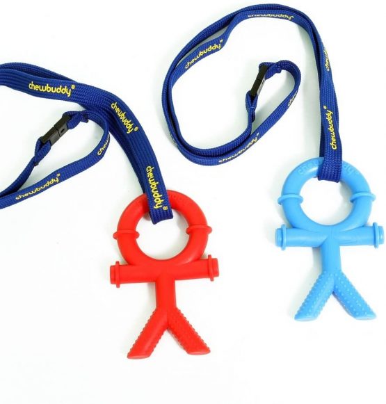 Sensory Direct Chewbuddy Stickman & Lanyard - Pack of 2, Sensory Toy for a Fidget, Chew or Teething Aid | for Kids, Adults, Autism, ADHD, ASD, SPD, Oral Motor or Anxiety Needs | Blue & Red