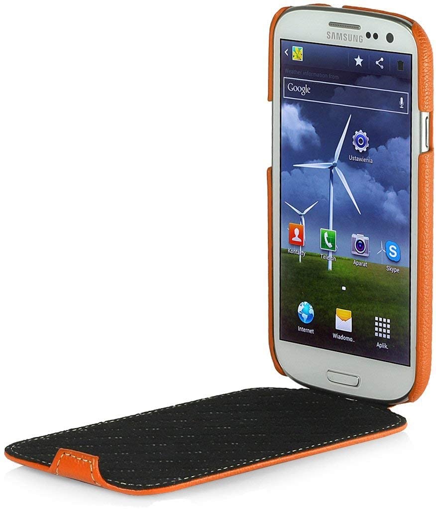 StilGut® UltraSlim, Leather Case for Samsung Galaxy S3, Orange - Image 2