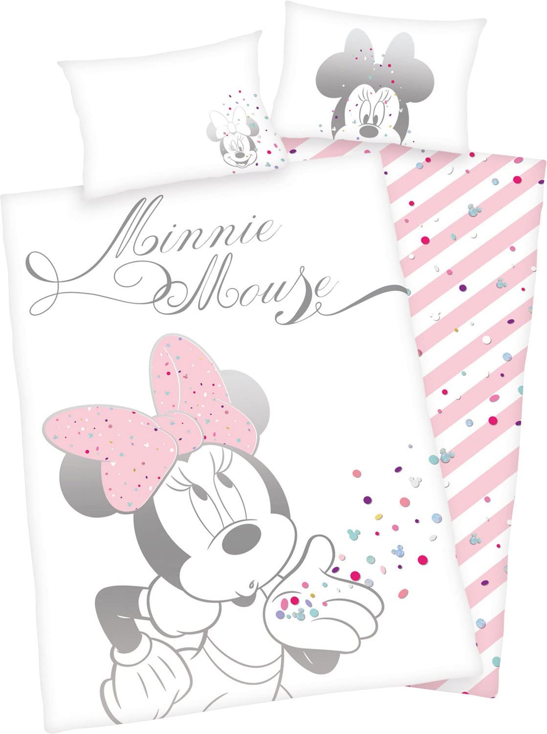 Herding DISNEY MINNIE MOUSE Toddler Bedding Set, Reversible Motif, Duvet Cover 100 x 135 cm, Pillow Case 40 x 60 cm, Cotton
