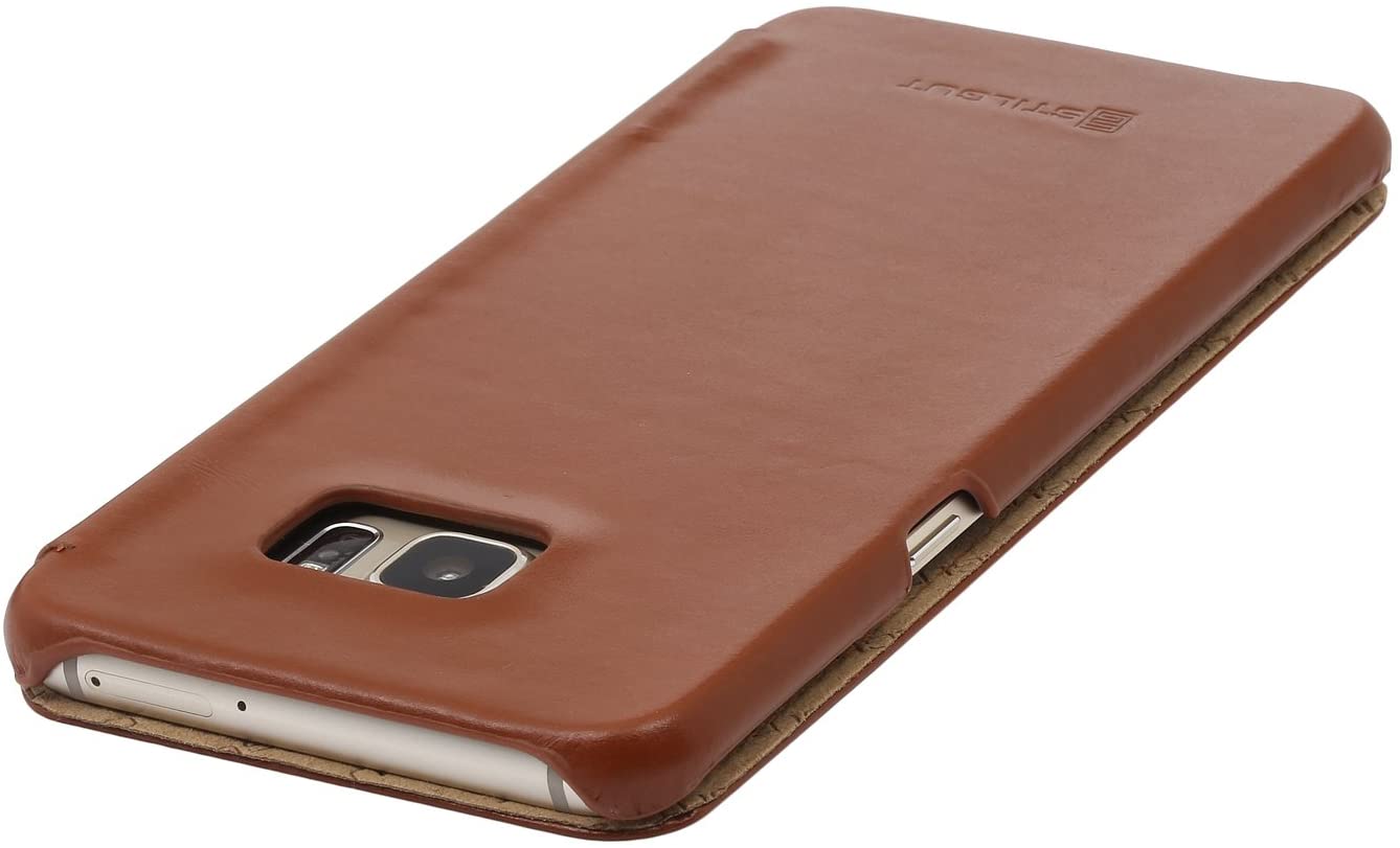 StilGut Case Compatible with Galaxy S6 edge+, Book Type Leather Flip Case, Cognac - Image 4
