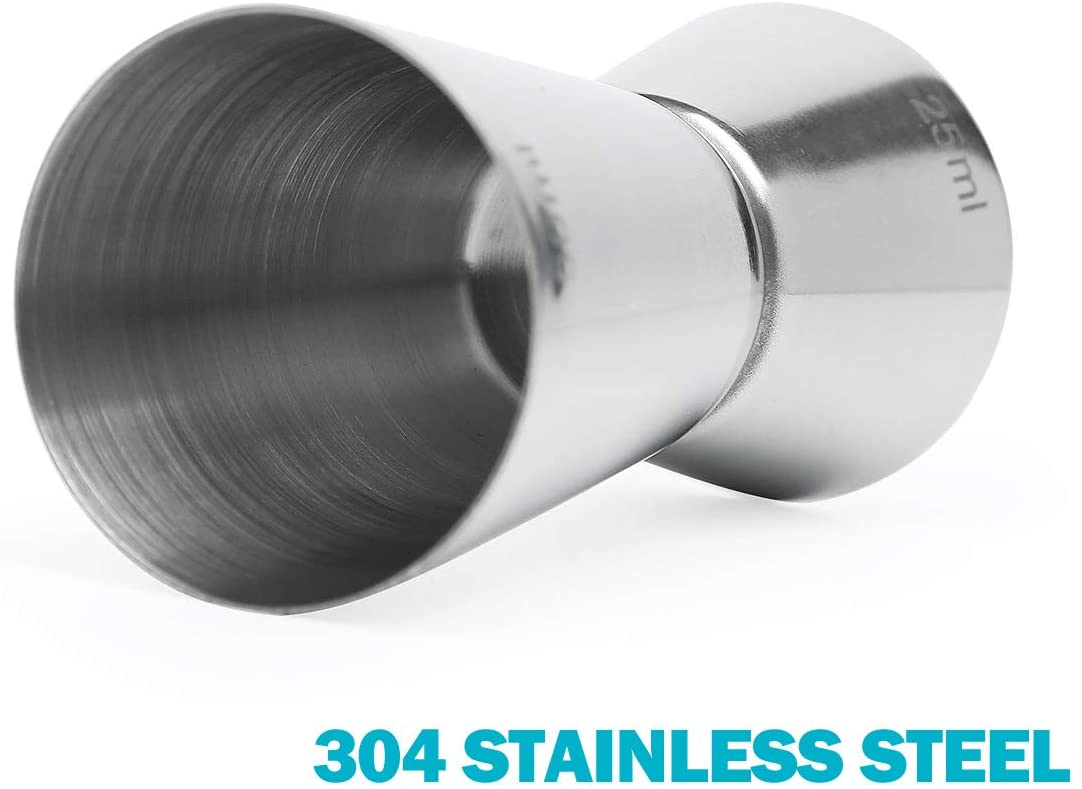 304 Stainless Steel Jigger Spirit Measure Dual Cocktail Measuring Cup 25/50ml Double-side Liquor Cocktail Mixer Cups Shot Measure for Bar Home Bartender Party Wine Drink Set of 2 by KAISHANE - Image 2