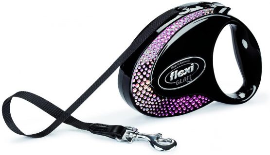 flexi Glam Composition Retractable Tape Lead with Swarovski Crystals, 25 Kg/ 5 m, Medium, Black
