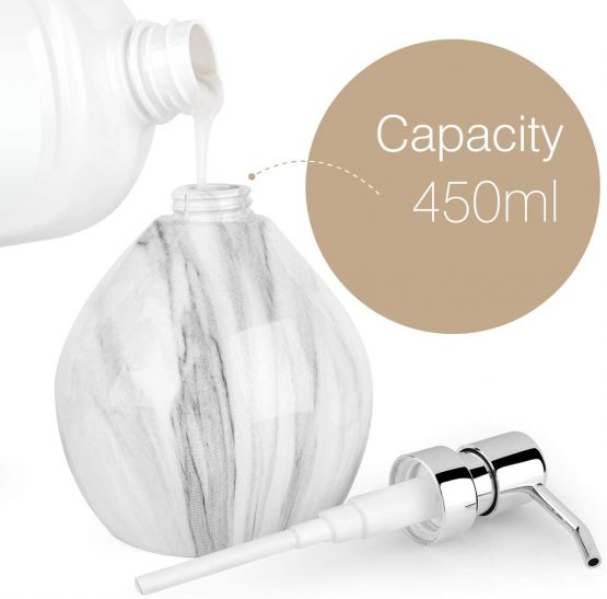 Luxspire Hand Soap Dispenser, 15.2 oz Countertop Hand Lotion Pump Bottles, Lotion Container, Refillable Liquid Hand Sanitizer Soap Jar, Resin Shower Dispensers for Bathroom, Kitchen - White Marble - Image 3