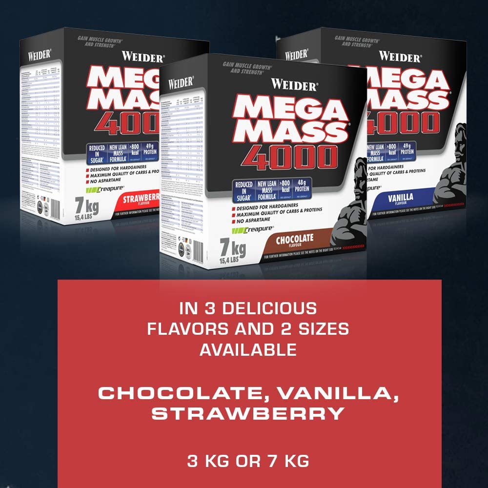 Weider Mega Mass 4000, Chocolate, Protein Rich Formulation with Creapure Creatine, High Quality Complex Carbs, Muscle Building, 7kg - Image 4