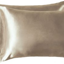Bedsure Satin Pillow Cases 2 Pack - Khaki Pillowcase for Hair and Skin Standard Size with Envelope Closure, 50 x 75 cm