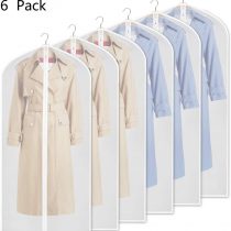 URMI Yibak Garment Covers Bag (6 PCS), 60inch Suit Bag for Storage Cloth Cover Anti-Moth Protector Washable Clear Reuse Full Zipper Garment Bags for Long Dress Costumes Suits Gowns Coats (60 * 152CM)