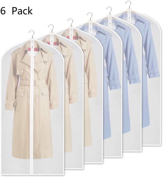 URMI Yibak Garment Covers Bag (6 PCS), 60inch Suit Bag for Storage Cloth Cover Anti-Moth Protector Washable Clear Reuse Full Zipper Garment Bags for Long Dress Costumes Suits Gowns Coats (60 * 152CM)