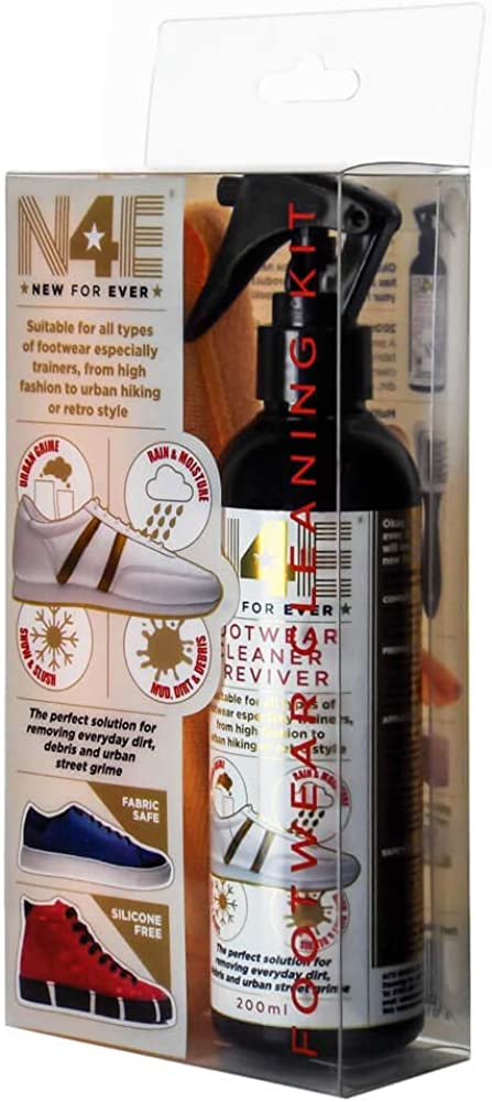 N4E Shoe Trainers Footwear Cleaner, Restorer & Reviver Care Cleaning Kit - Spray, Brush, Cloth, Block & Sachets - Image 2