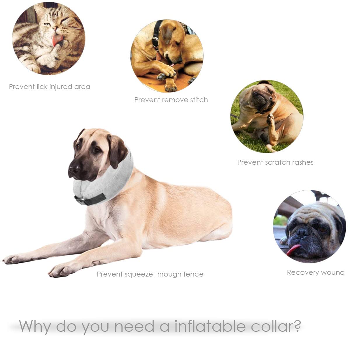 HelloCreate Inflatable Pet Neck Collar, Adjustable Soft Inflatable Pet
